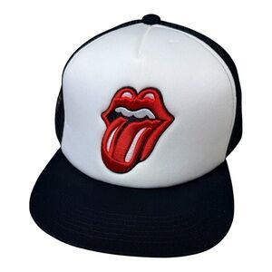 Rolling Stones White and Black Trucker Hat with Red Tongue Logo